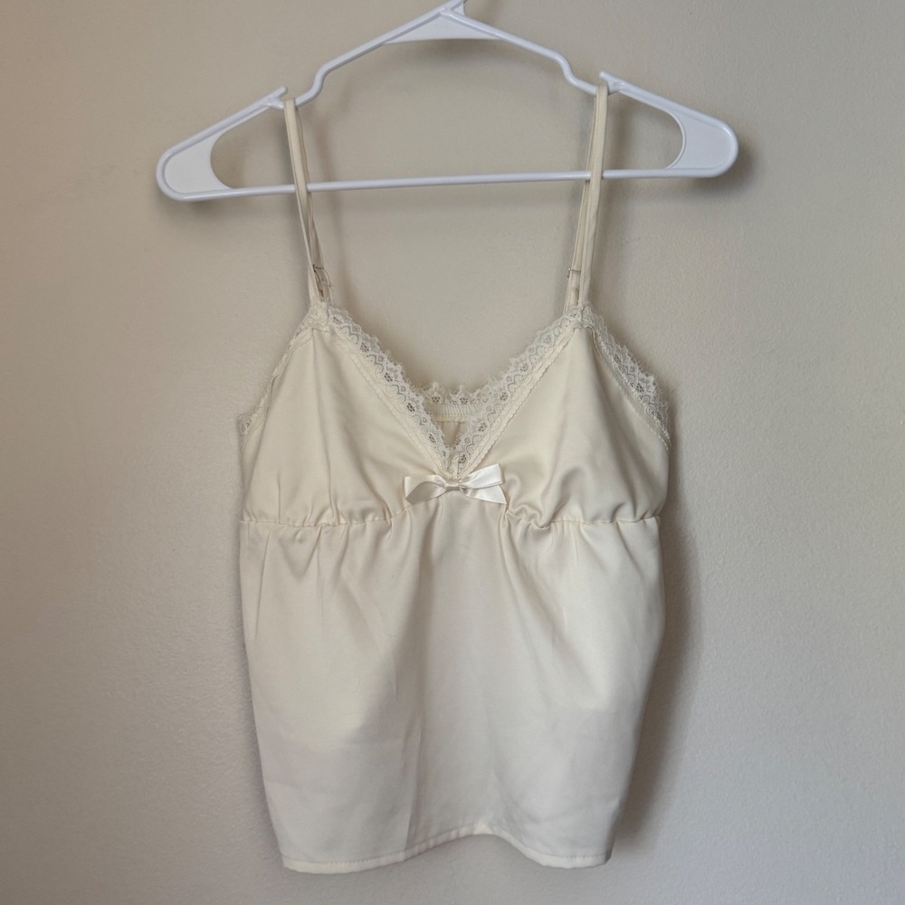 Missguided Cream Satin Lace Trim Camisole Empire Waist Top XS